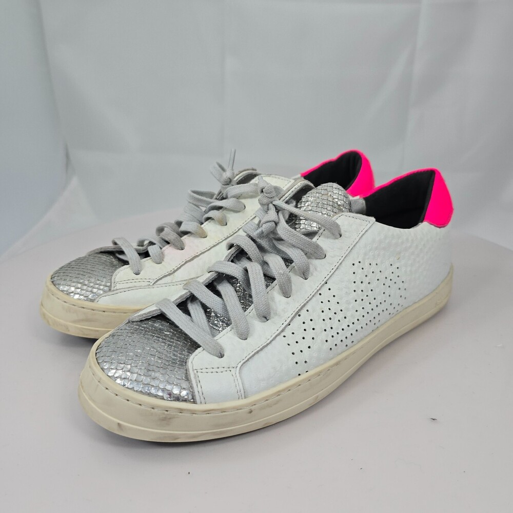 P448 John Peakary Women 40/9-10 White Silver Perforated Leather Sneakers Italy